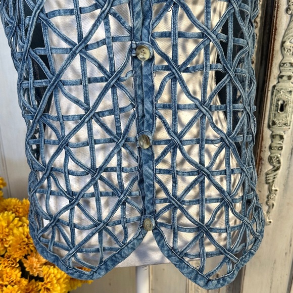 Vintage Shaver Lake Unique Blue Denim Vest with Intricate Cutouts - Picture 5 of 9
